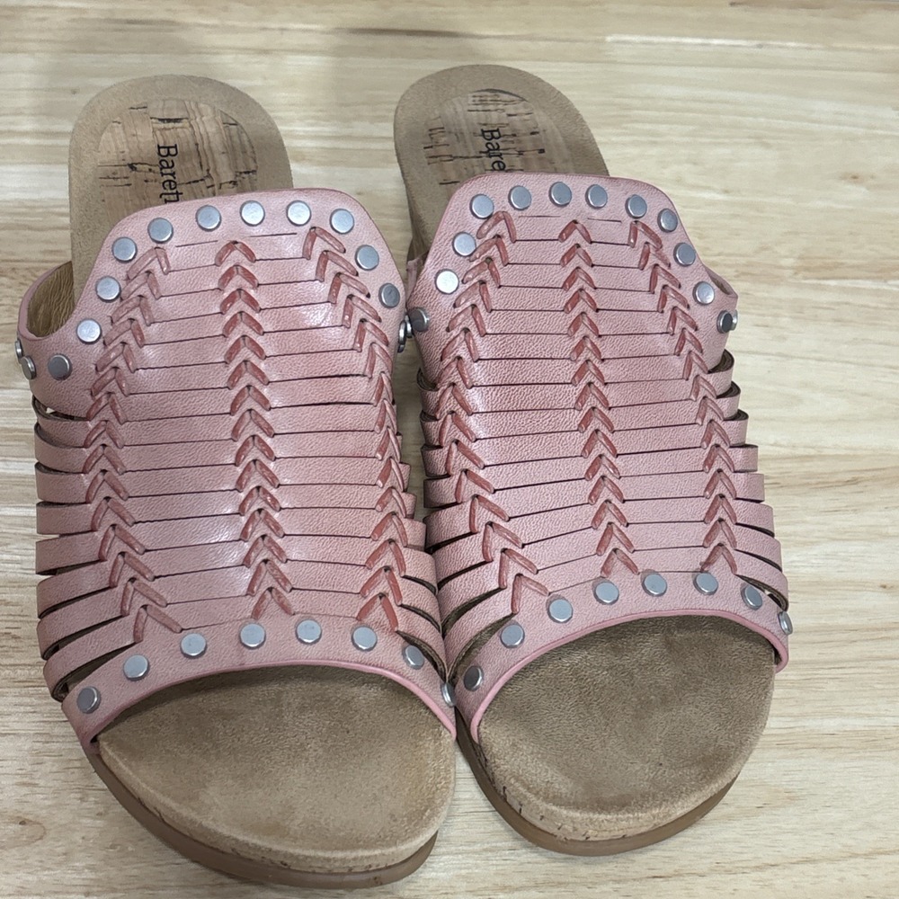BareTraps Light Pink Silver Studded Strappy Fritsy Cork Wedge Sandals 8 M - Picture 7 of 9